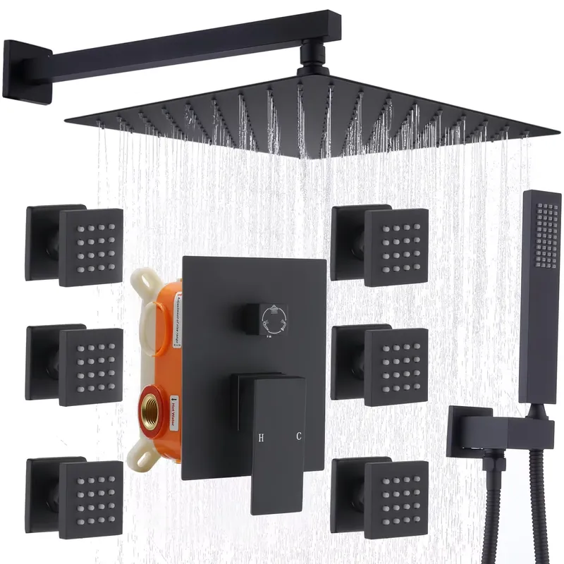 Food Snacks At Home - Matte Black Shower System with Body