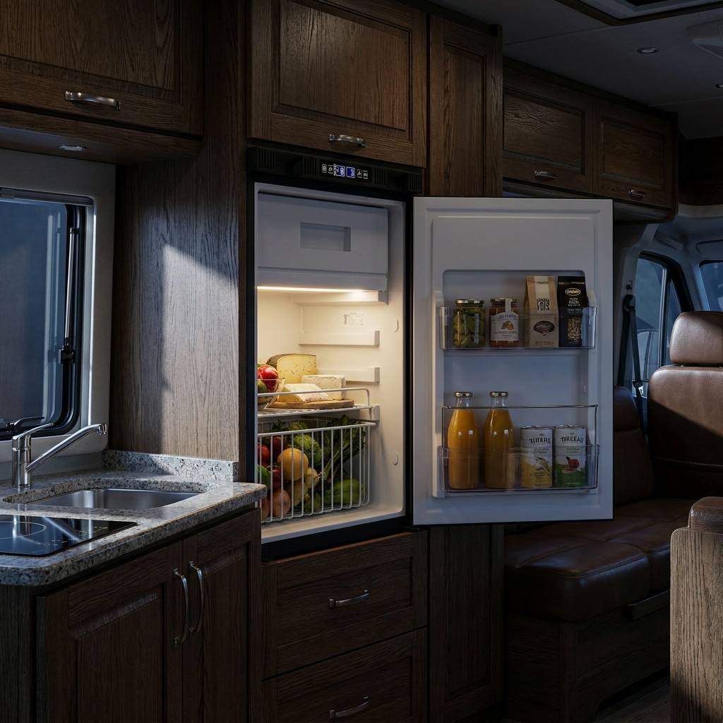 Food Snacks At Home - 57 Litres Aluminum 12V Fridge RV