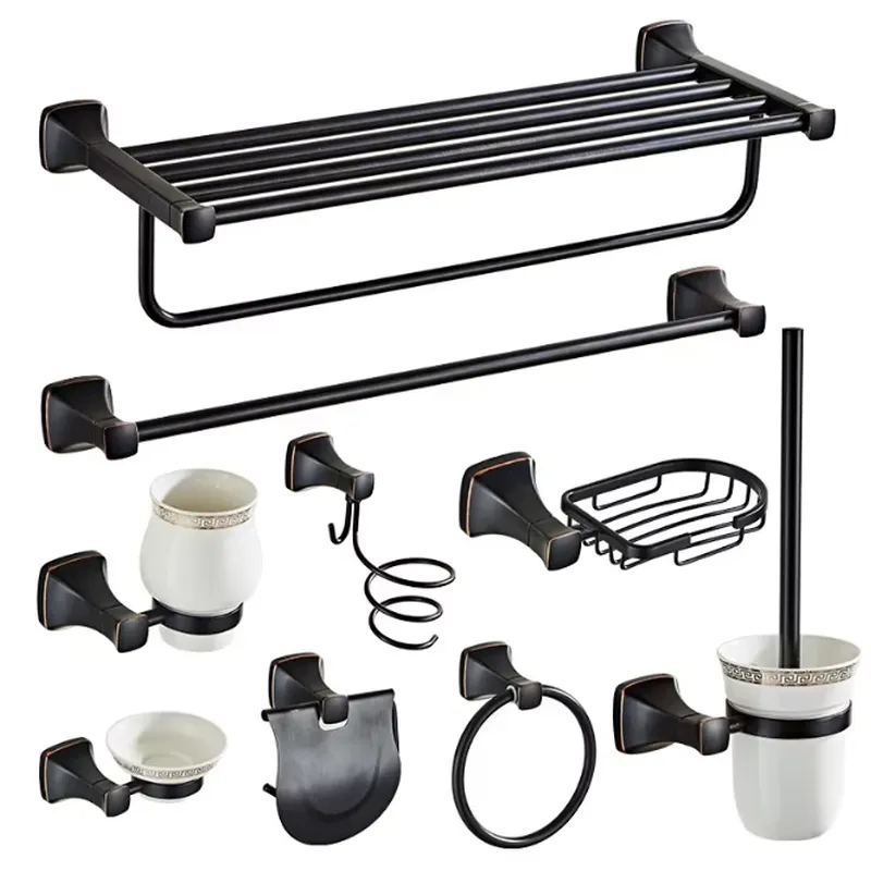 Food Snacks At Home - 9-Piece Modern Black Stainless Steel Bathroom