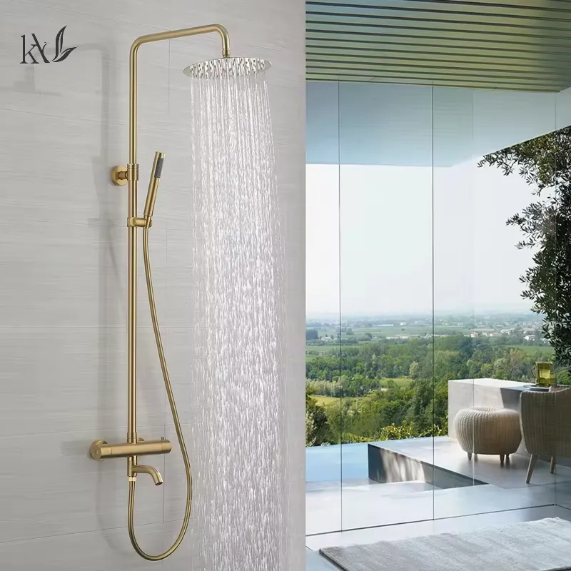 Food Snacks At Home - Premium Thermostatic Shower Set Brushed Gold